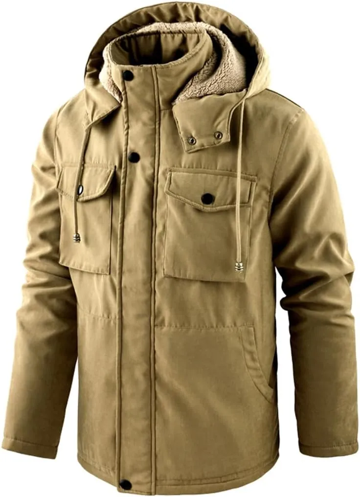 Men's Fleece Warm Jacket Winter Cotton Padded Windproof Coat