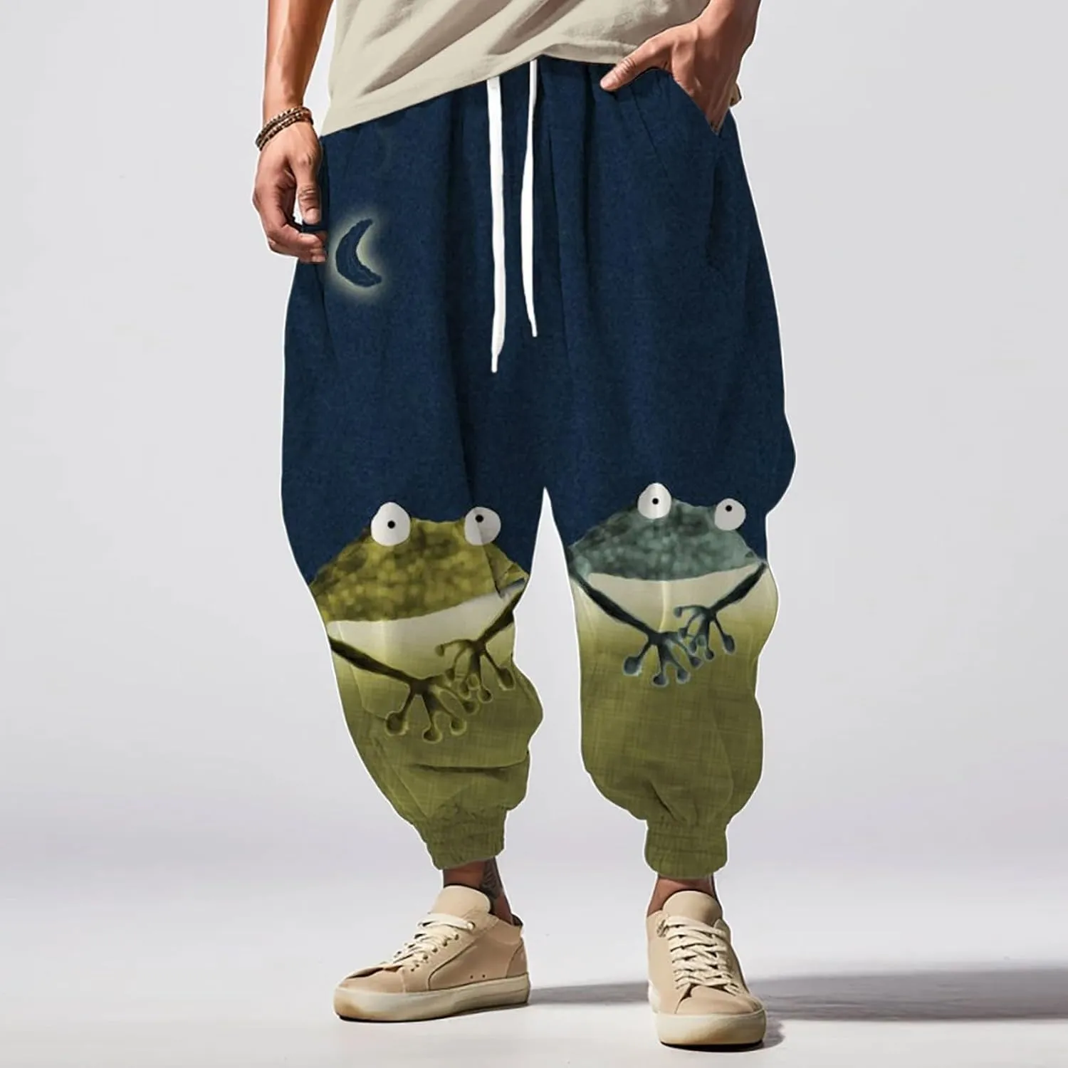 Men's Harem Drawstring Pants Men's Autumn Fun Print Fashion Street Feel Casual Sweatpants Loose Drop Crotch Trousers
