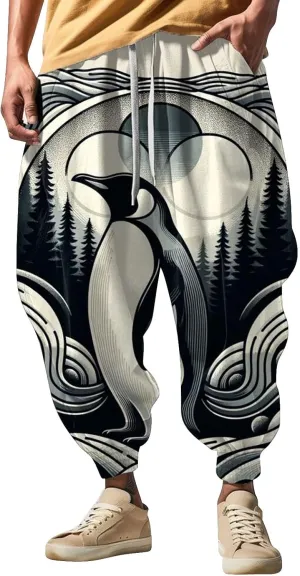 Men's Harem Drawstring Pants Men's Autumn Fun Print Fashion Street Feel Casual Sweatpants Loose Drop Crotch Trousers