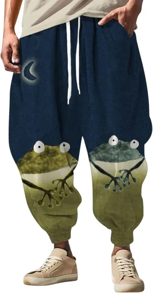 Men's Harem Drawstring Pants Men's Autumn Fun Print Fashion Street Feel Casual Sweatpants Loose Drop Crotch Trousers