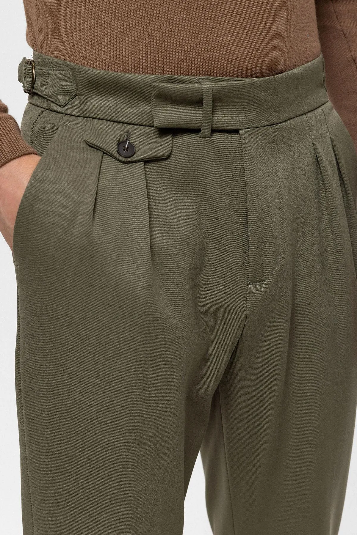 Men's Khaki High Waist Pleated  Trousers - Wessi