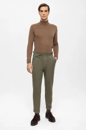 Men's Khaki High Waist Pleated  Trousers - Wessi