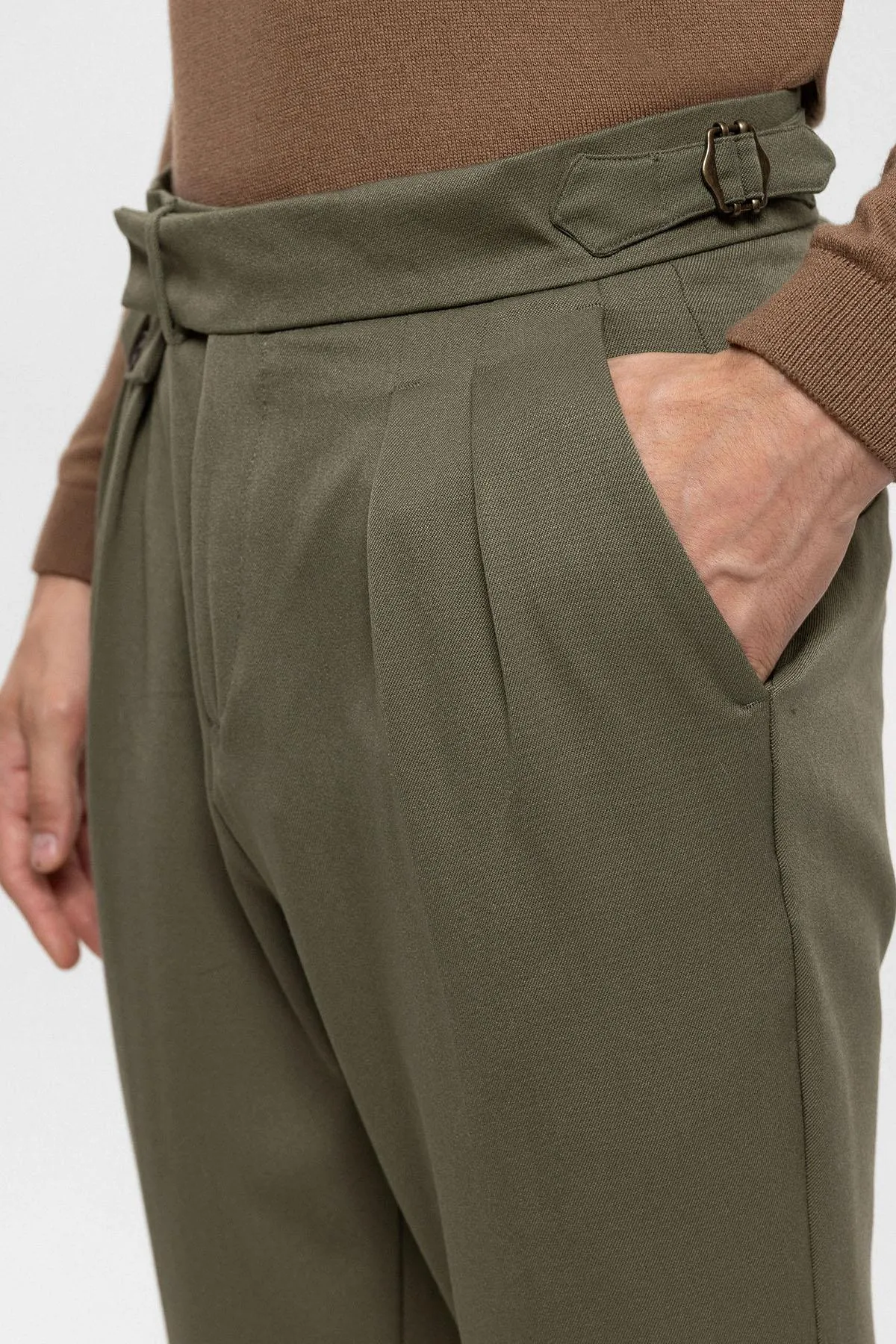 Men's Khaki High Waist Pleated  Trousers - Wessi