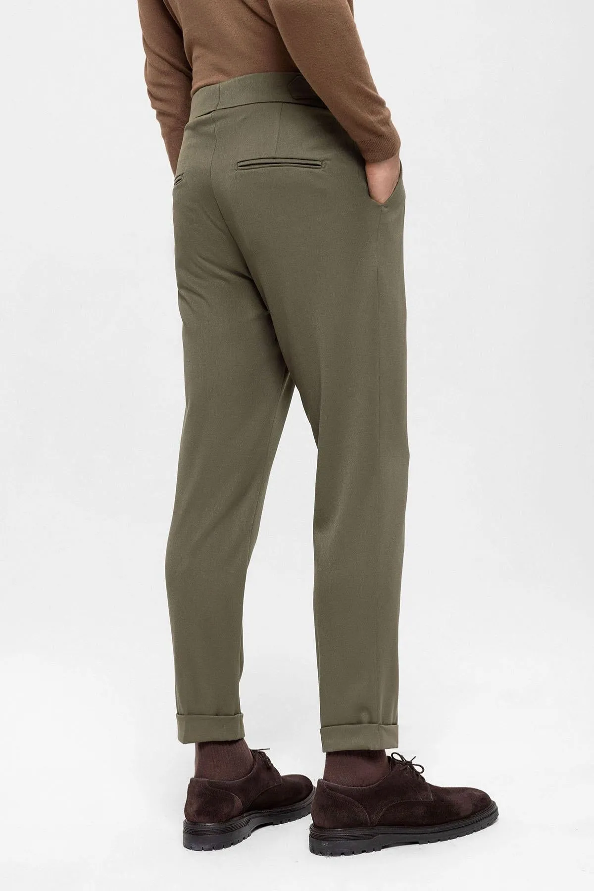 Men's Khaki High Waist Pleated  Trousers - Wessi
