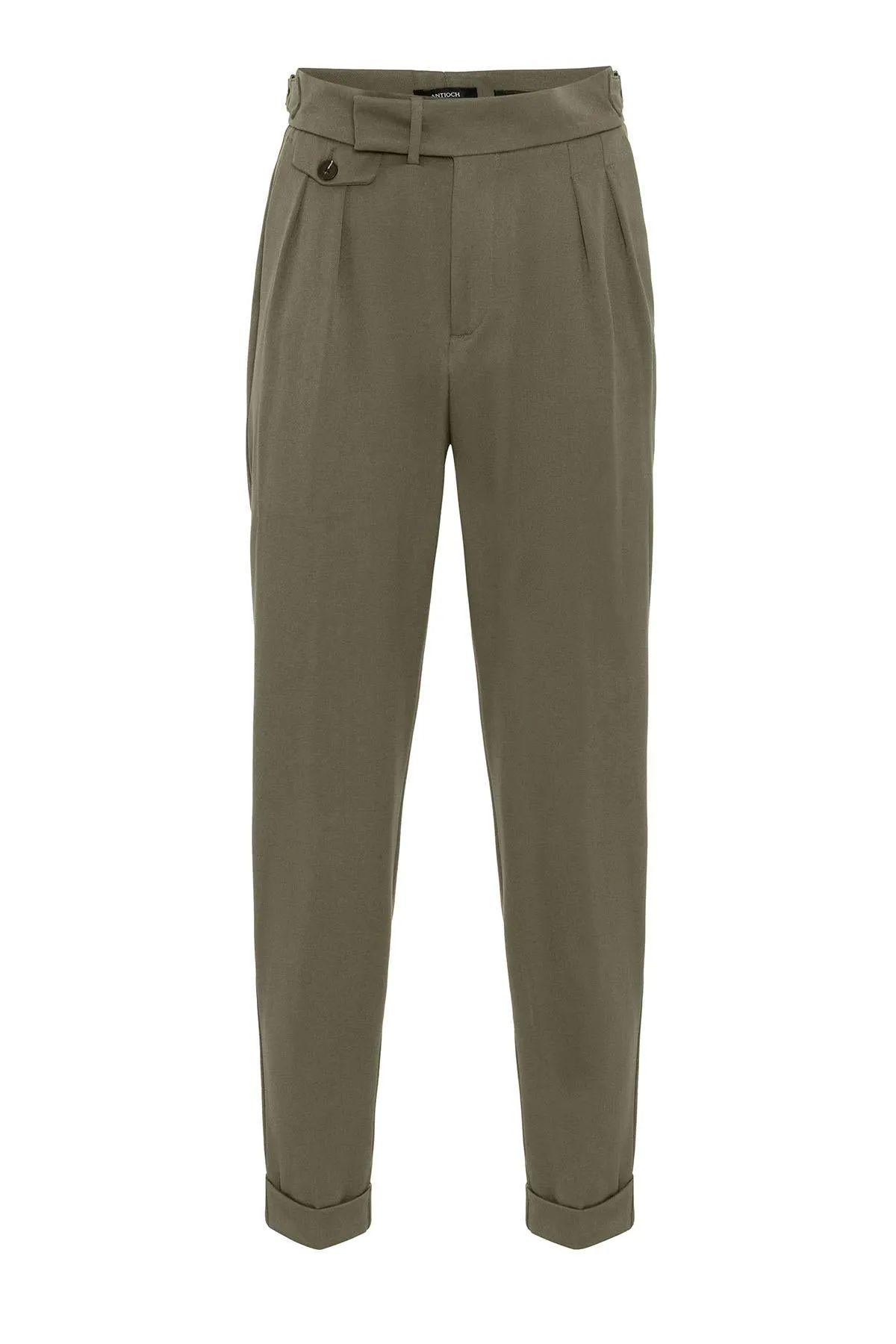 Men's Khaki High Waist Pleated  Trousers - Wessi