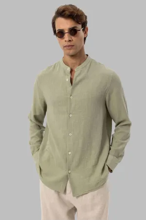 Men's Khaki Mandarin Collar Woven Shirt - Wessi