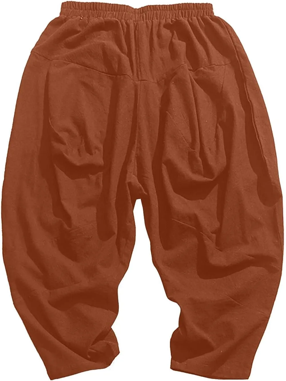 Mens Linen Open Bottom Corpped Pants Wide Leg Breathable Casual Trousers with Front Pockets Summer Beach Hippie Harem Pant