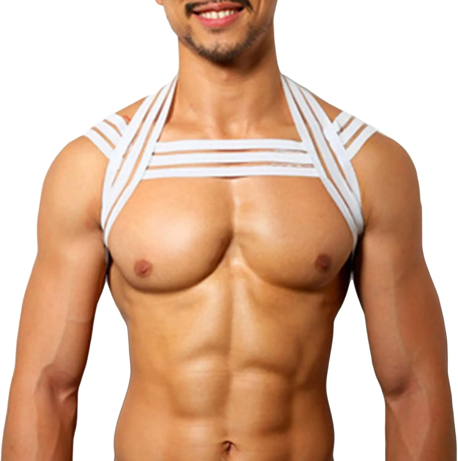 Mens Mesh Crop Top Body Chest Muscle Tops Harness Shoulder Bandage Night Club Sexy Stretch Fitness Shoulder Strap