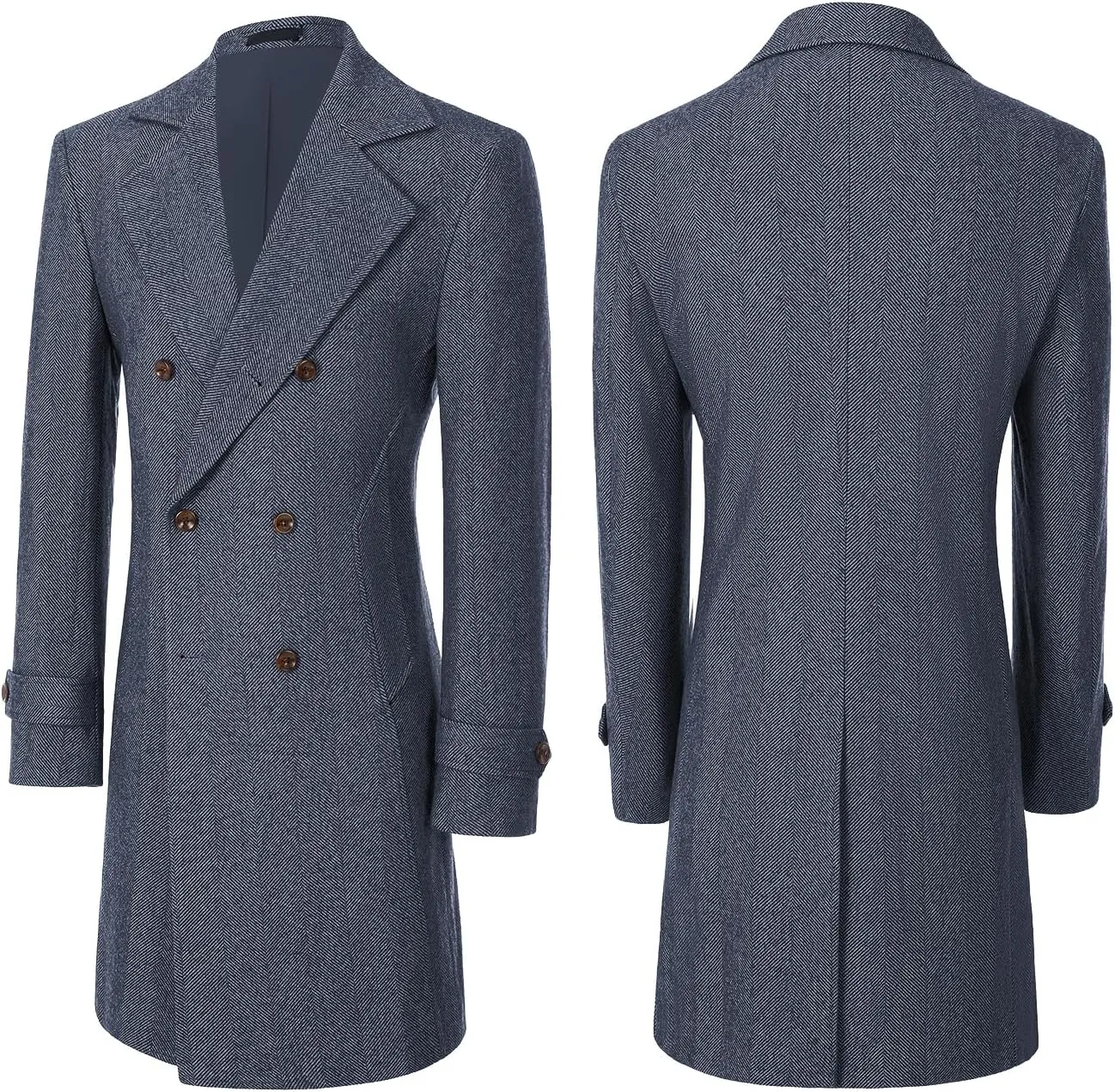 Men's Peacoat Jackets Grey Coats Casual Winter Trench Coat Herringbone Long Jacket Warm Wool Overcoat for Men