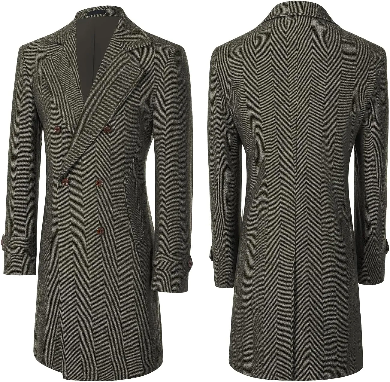 Men's Peacoat Jackets Grey Coats Casual Winter Trench Coat Herringbone Long Jacket Warm Wool Overcoat for Men