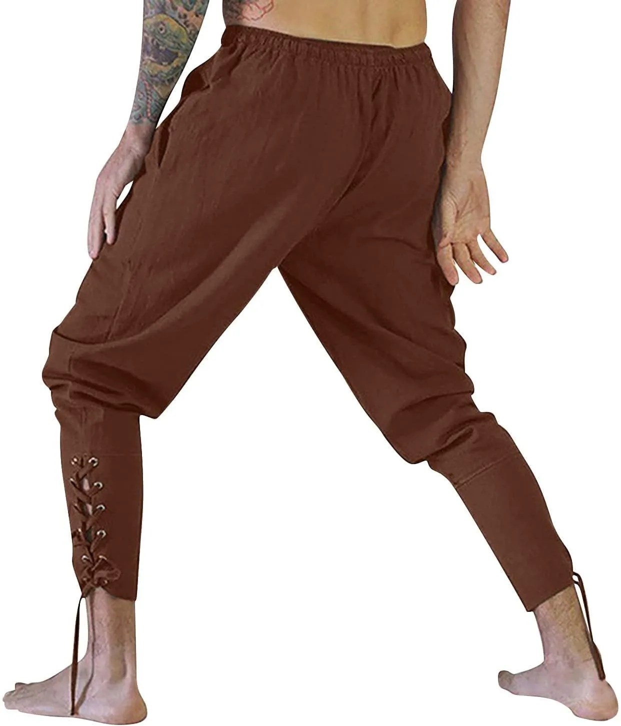 Men's Renaissance Viking Pirate Pants Cotton Ankle Banded with Drawstrings for Cosplay Costume Parties or Fun