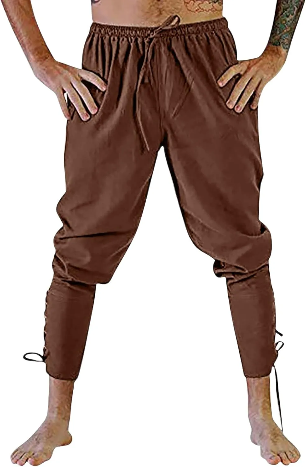 Men's Renaissance Viking Pirate Pants Cotton Ankle Banded with Drawstrings for Cosplay Costume Parties or Fun