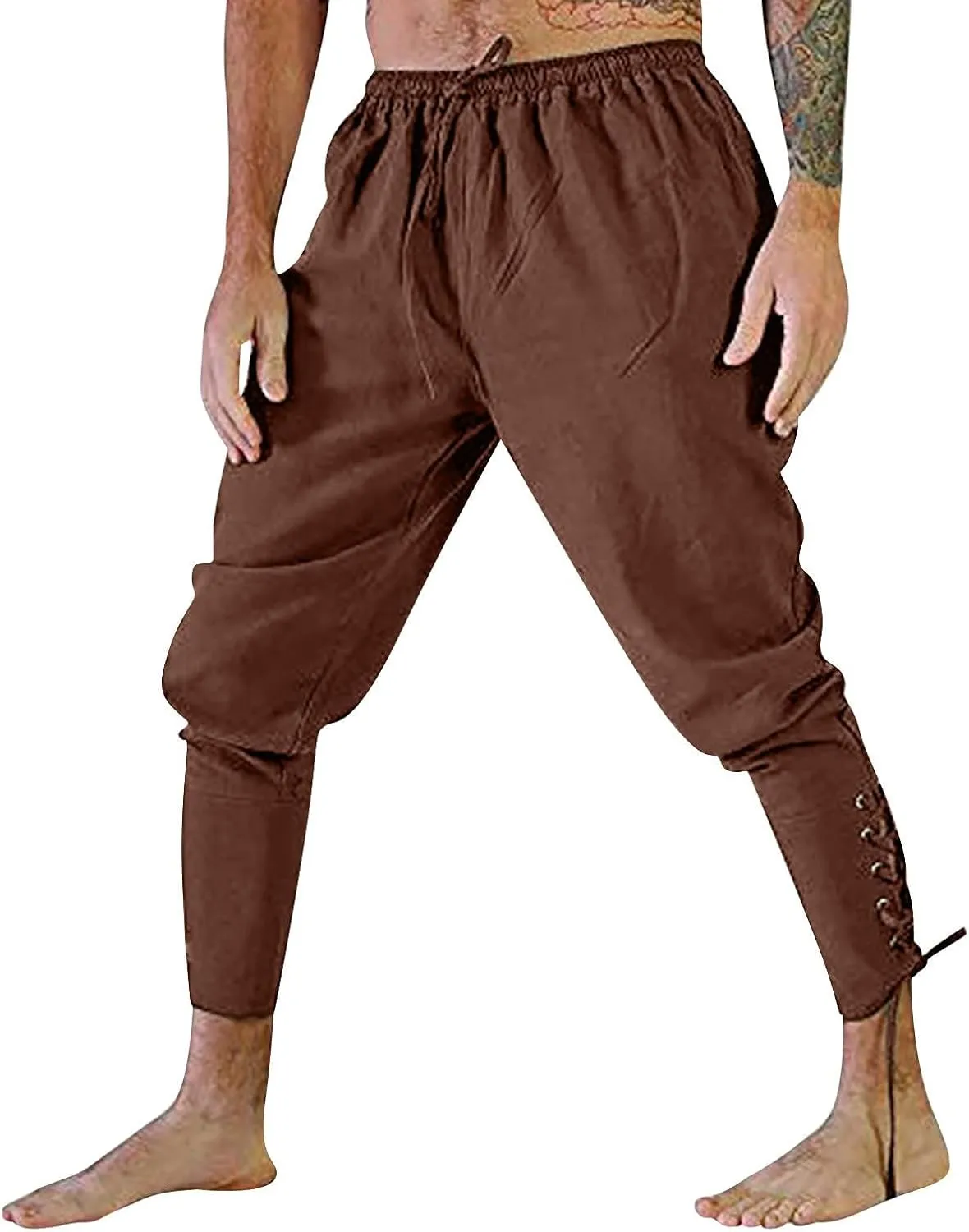 Men's Renaissance Viking Pirate Pants Cotton Ankle Banded with Drawstrings for Cosplay Costume Parties or Fun