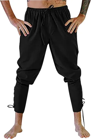 Men's Renaissance Viking Pirate Pants Cotton Ankle Banded with Drawstrings for Cosplay Costume Parties or Fun