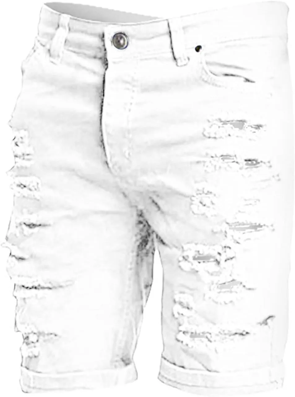 Mens Ripped Shorts Distressed Low Rise Straight Leg Skinny Solid Jeans Knee Length Cutout Combat Street Hipster Trend Bermuda
