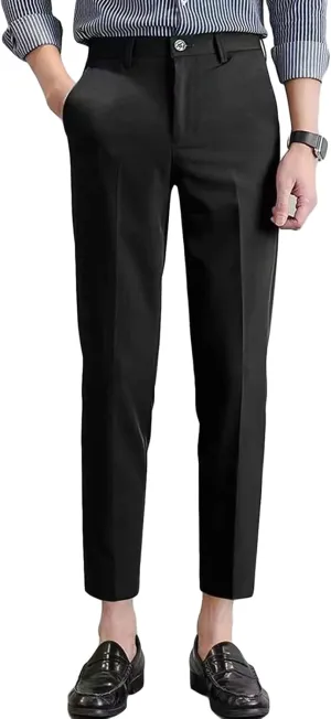 Men'S Slim-Fit Flat-Front Dress Pant Skinny Wrinkle-Resistant Chino Pant Straight Stretch Cargo Pant Trouser (33,Black), Black, 33
