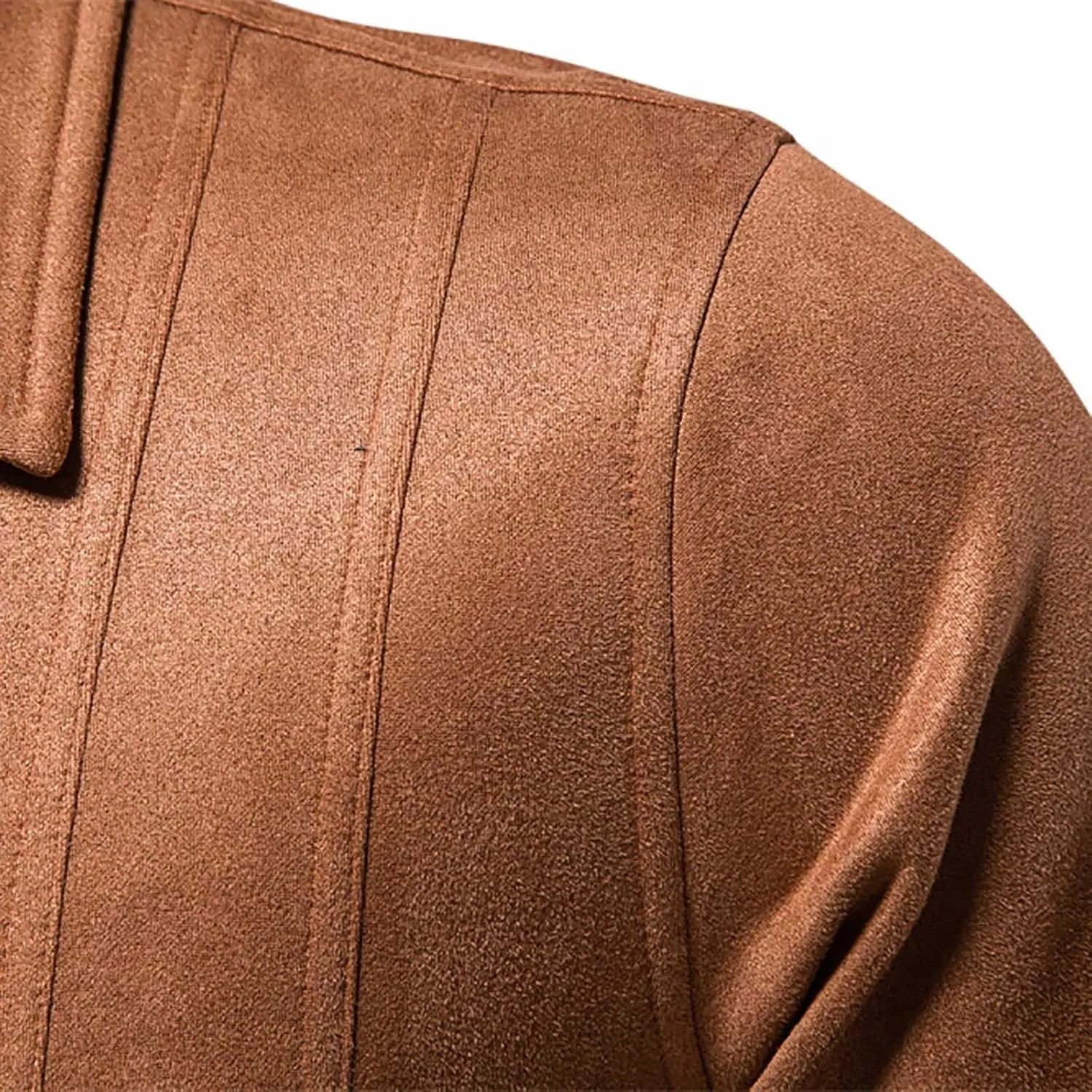 Men's Suede Jacket Spring Fall Full Zip Up Jackets Vintage Faux Leather Coat Outwear with Zipper Pockets for Business