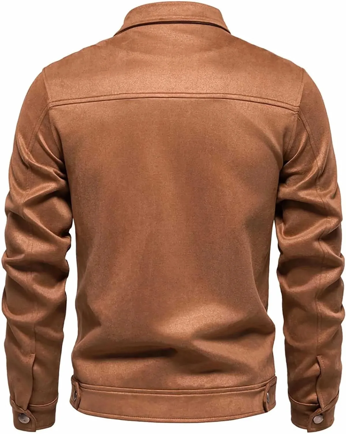 Men's Suede Jacket Spring Fall Full Zip Up Jackets Vintage Faux Leather Coat Outwear with Zipper Pockets for Business