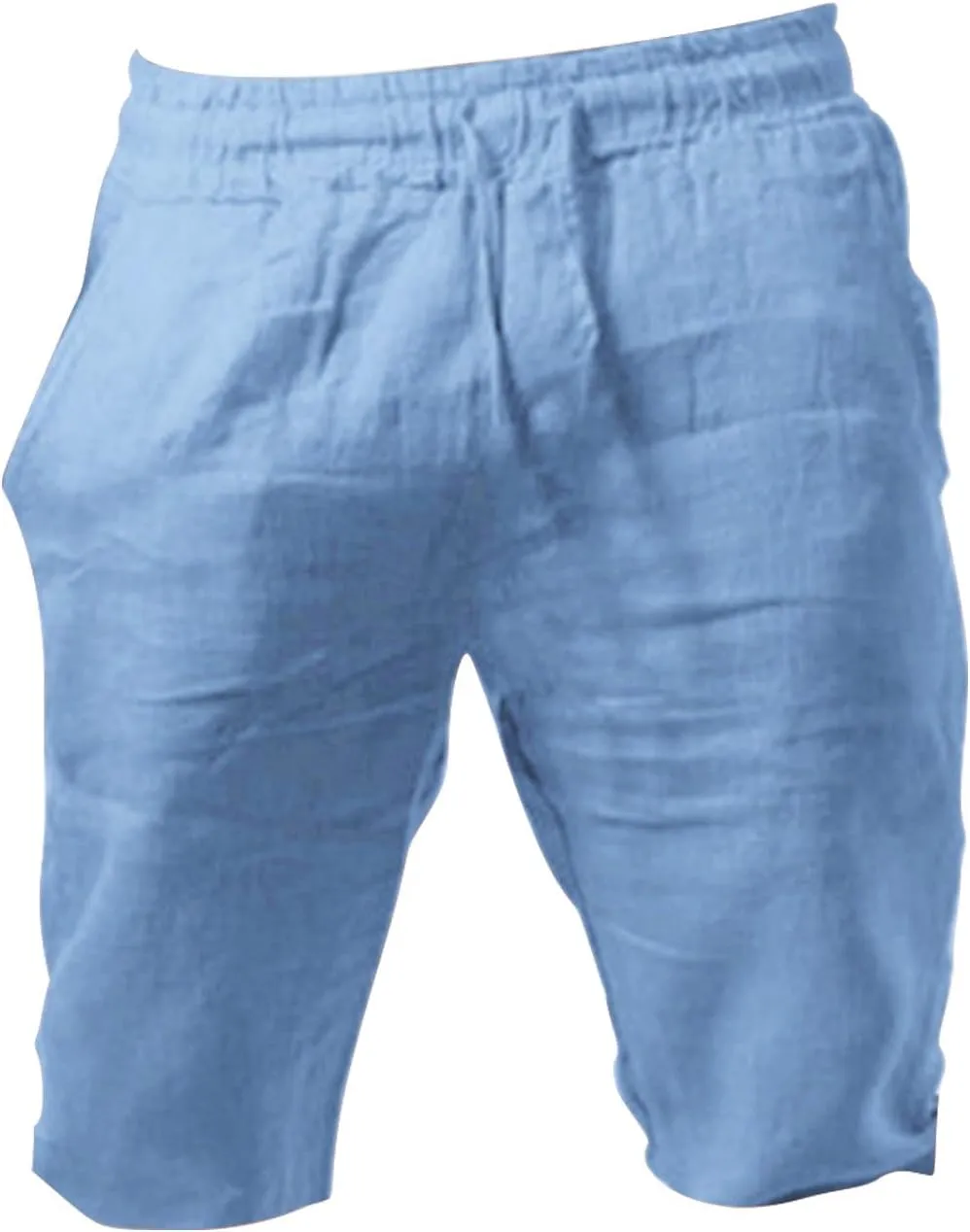 Mens Summer Cotton Linen Beach Shorts Lightweight Workout Gym Yoga Shorts Classic Fit Elastic Waist Short with Drawstring