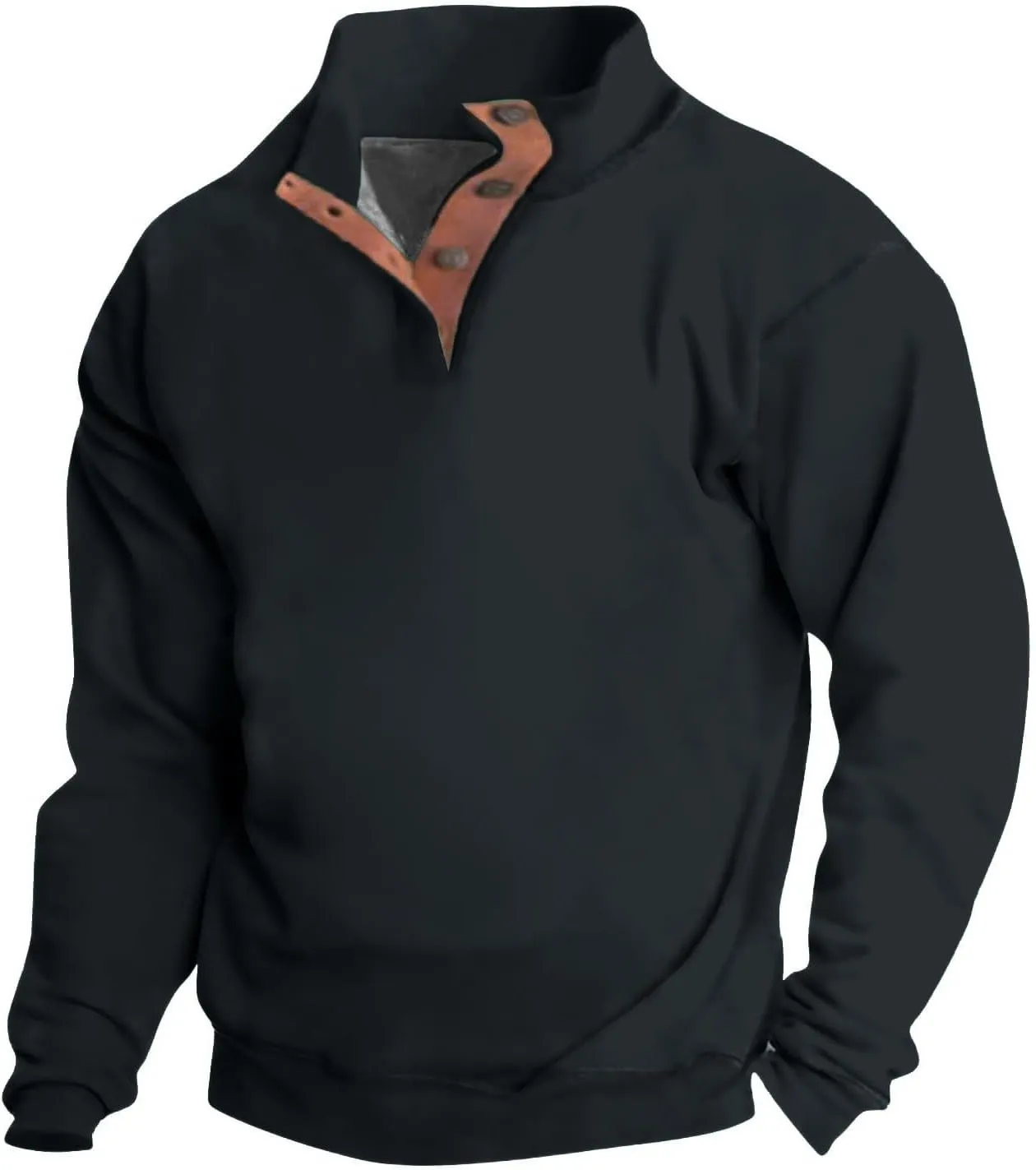 Mens Sweaters Winter Clothes Button Stand Collar Casual Long Sleeve Loose Trendy Vintage Sweatshirts