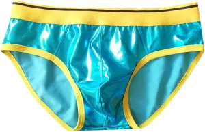 Mens Triangle Pants Faux Leather Sexy Reflective Gold And Fun Underwear Elastic Tight Pants Brief