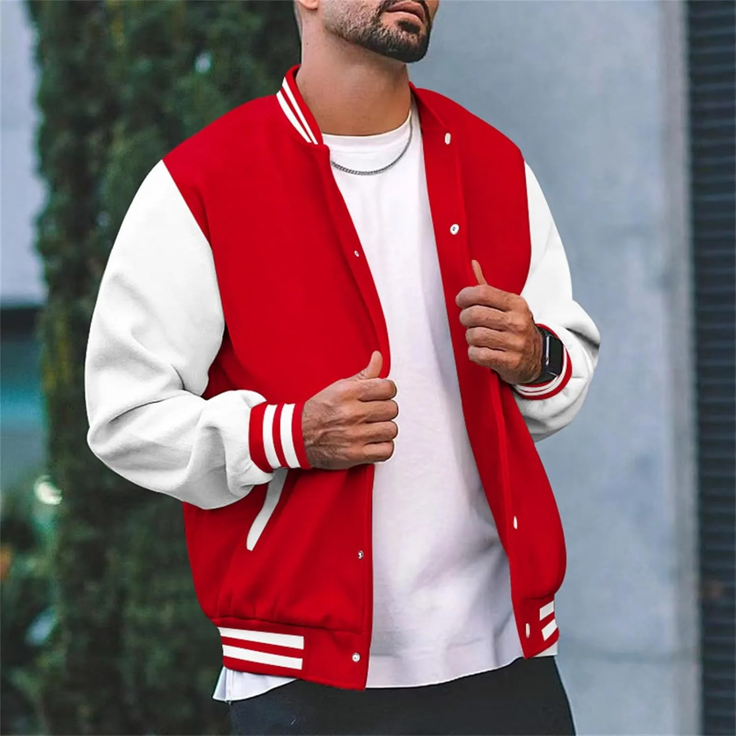 Mens Varsity Jackets Faux Leather Sleeve Letterman Baseball Jacket Bomber Coat Harajuku Vintage Tops
