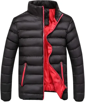 Mens Winter Puffer Jacket Full Zip Quilted Warm Packable Down Coats Lightweight Plus Size Puffy Stand Collar Jackets