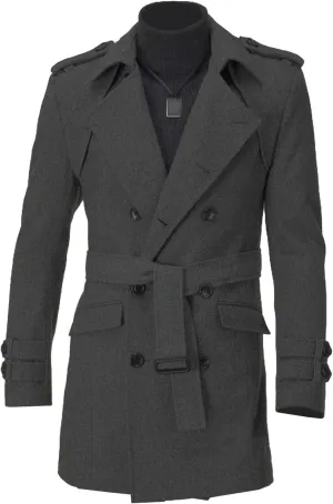 Men's Wool Blend Pea Coat Warm Winter Business Trench Coat Jackets Notched Band Collar Double Breasted Overcoat