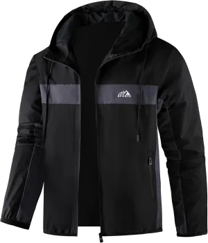 Men's Zip Up Waterproof Rain Jacket Outdoor Lightweight Softshell Raincoat for Hiking Travel WIth zippered Pocket