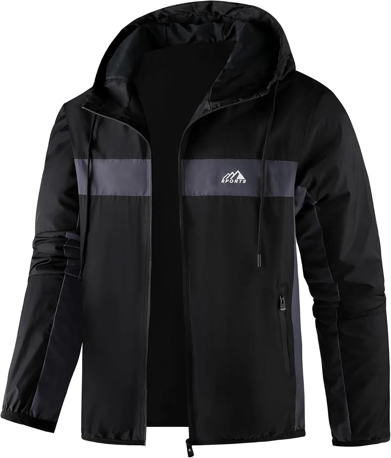 Men's Zip Up Waterproof Rain Jacket Outdoor Lightweight Softshell Raincoat for Hiking Travel WIth zippered Pocket