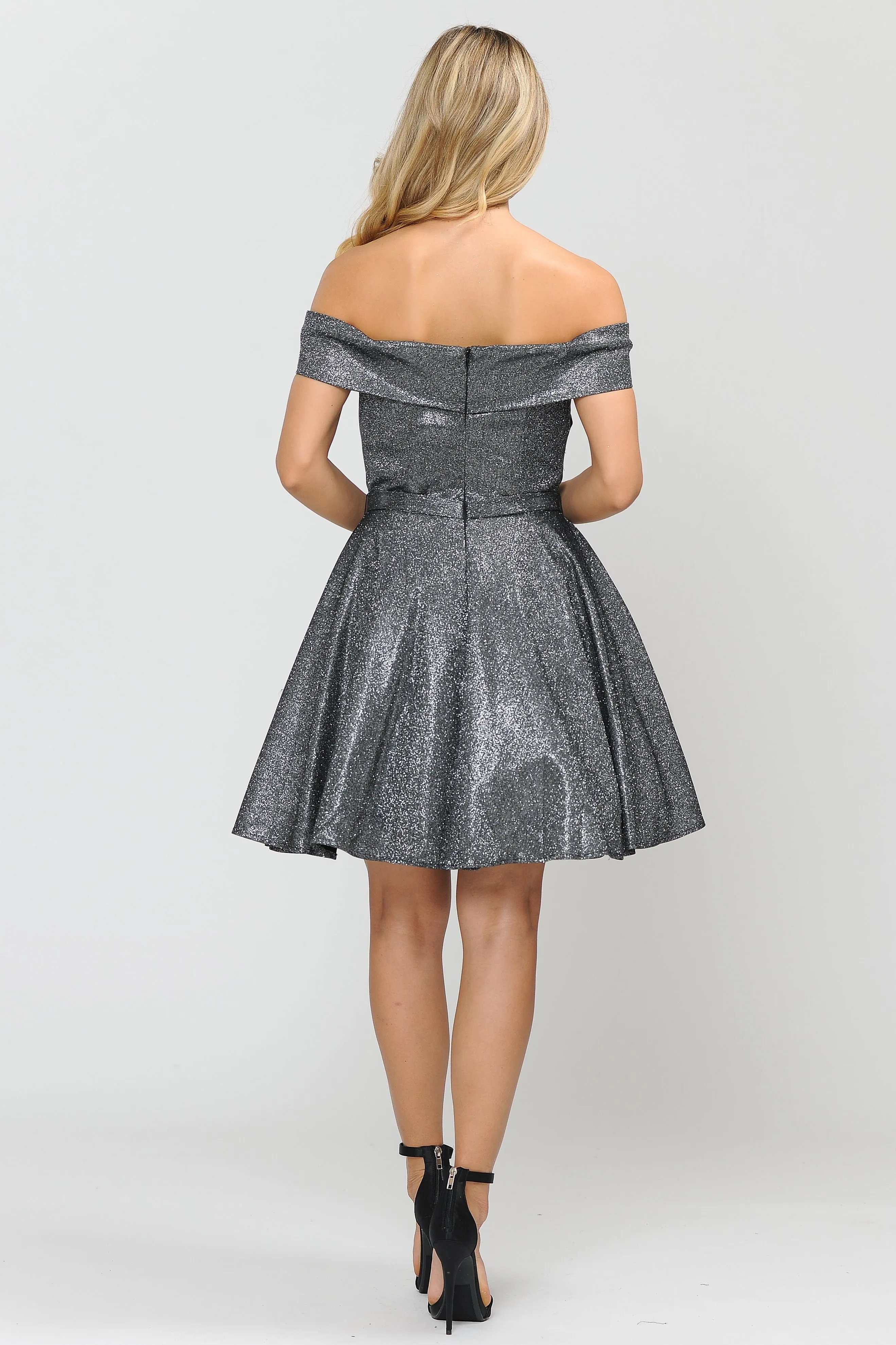 Metallic Glitter Short Off the Shoulder Dress by Poly USA 8356