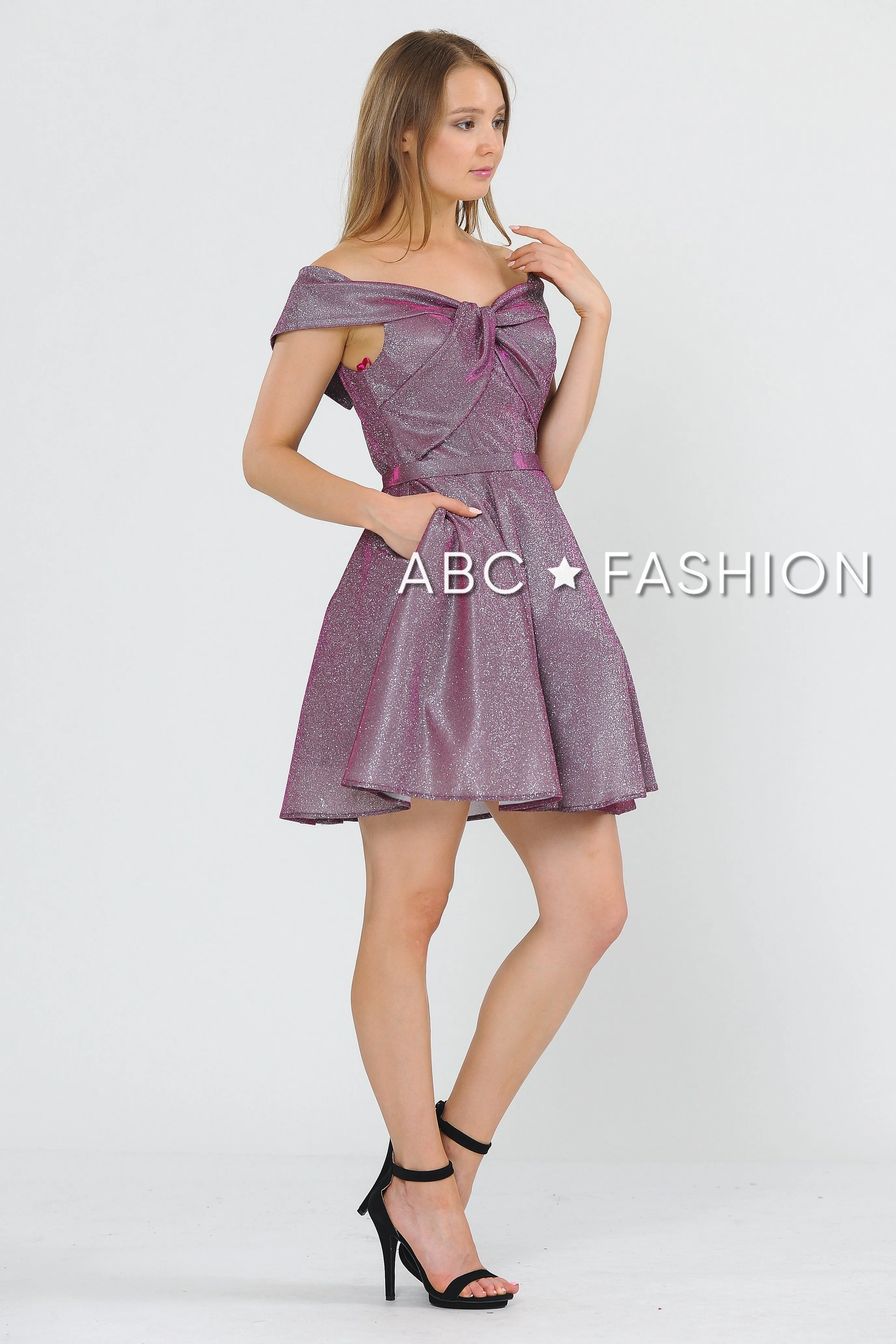 Metallic Glitter Short Off the Shoulder Dress by Poly USA 8356