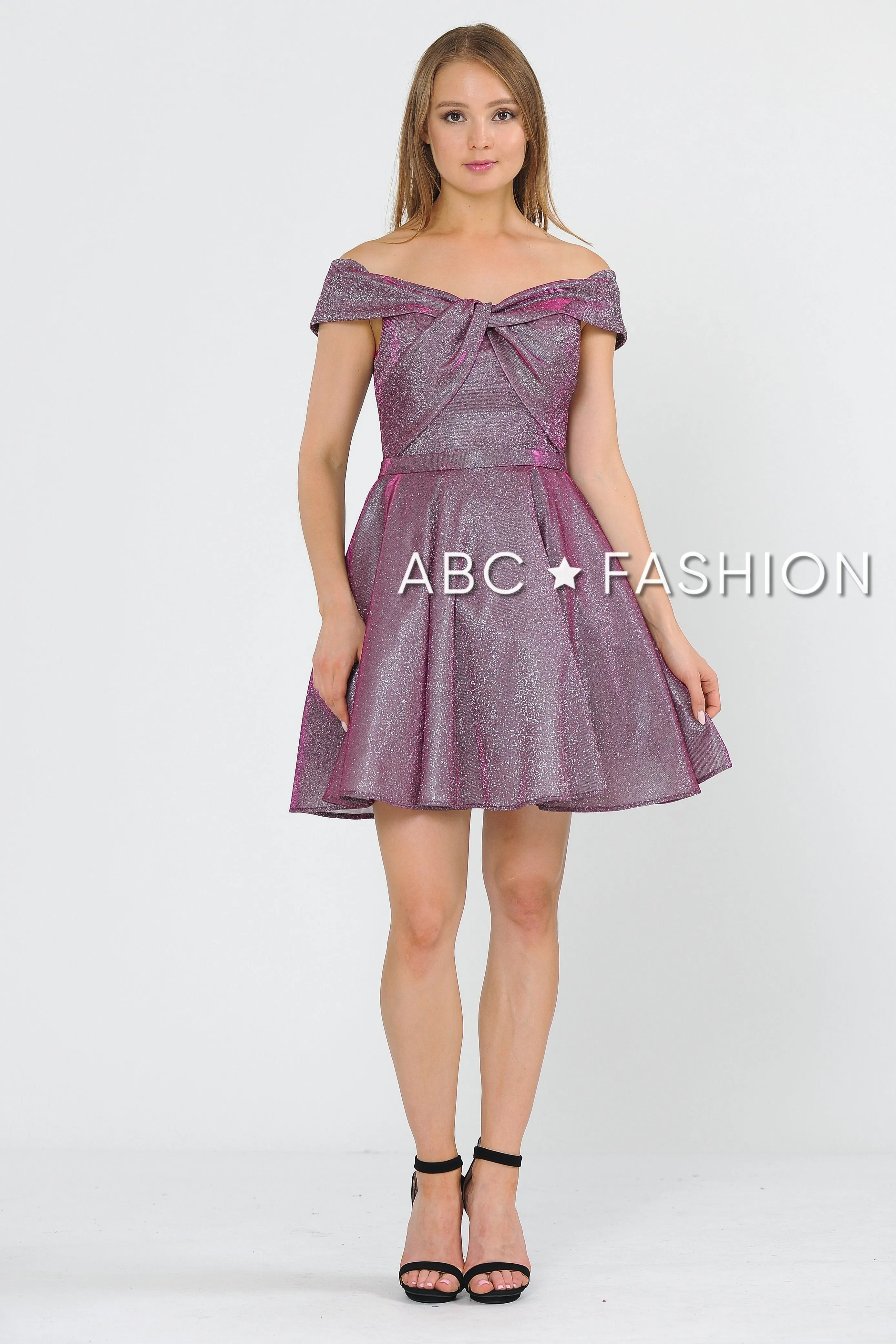 Metallic Glitter Short Off the Shoulder Dress by Poly USA 8356