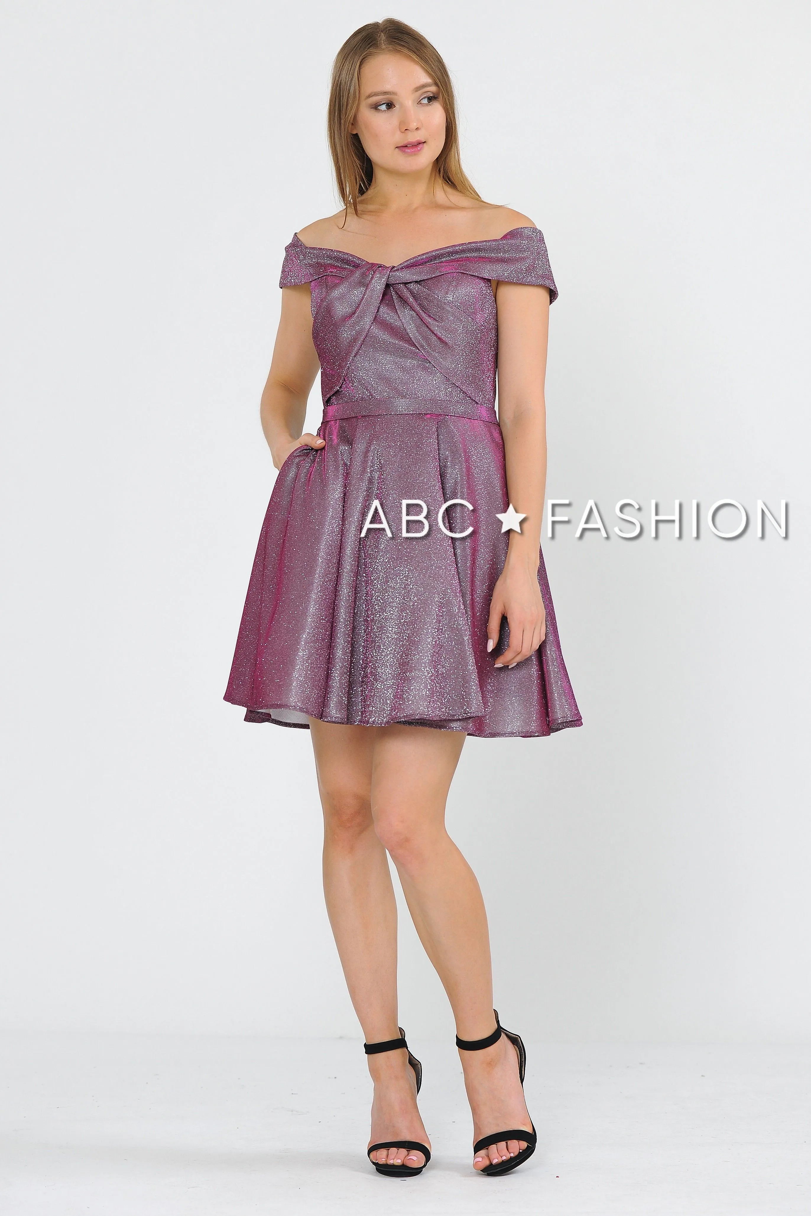 Metallic Glitter Short Off the Shoulder Dress by Poly USA 8356