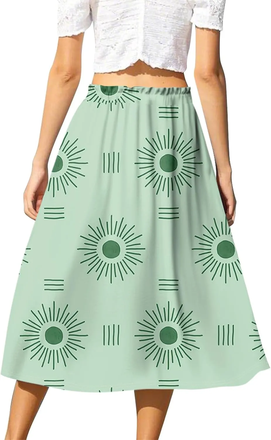 Midi Boho Floral Skirts for Women Trendy Drawstring High Elastic Waist Comfy Flowy A Line Skirt Skorts