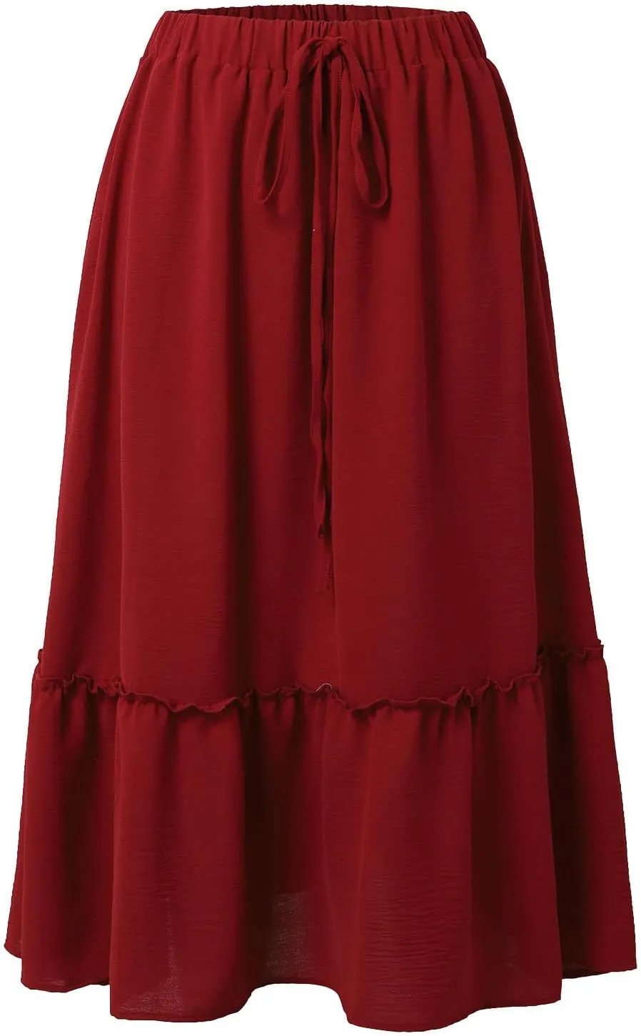 Midi Skirts for Women Casual Summer Boho Flowy Swing Ruffle Tiered A-Line Elastic Tie Waist Pleated Long Skirt Dress