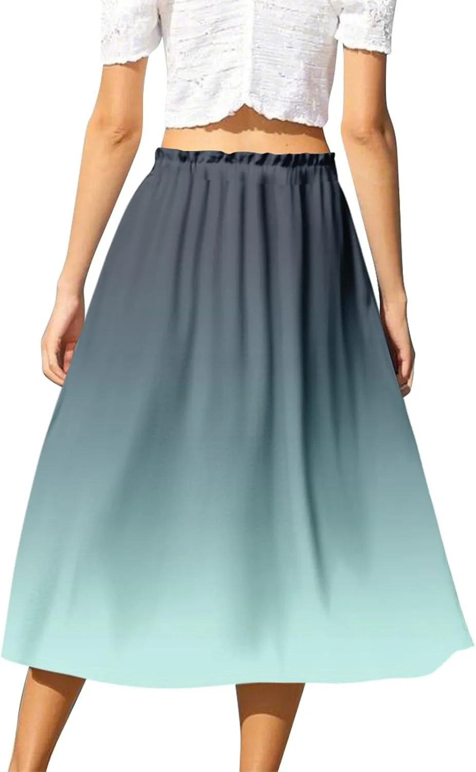 Midi Skirts for Women,2025 Summer Flowy Elastic High Waist A Line Skirts Elegant Beach Floral Outfits