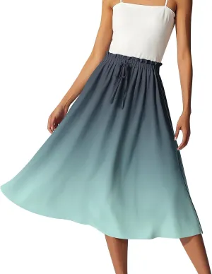 Midi Skirts for Women,2025 Summer Flowy Elastic High Waist A Line Skirts Elegant Beach Floral Outfits