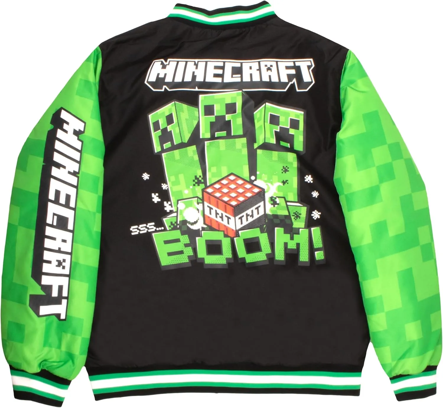 Minecraft Bomber Jacket for Boys, Zip-Up Graphic Print Varsity Jacket for Kids and Toddlers