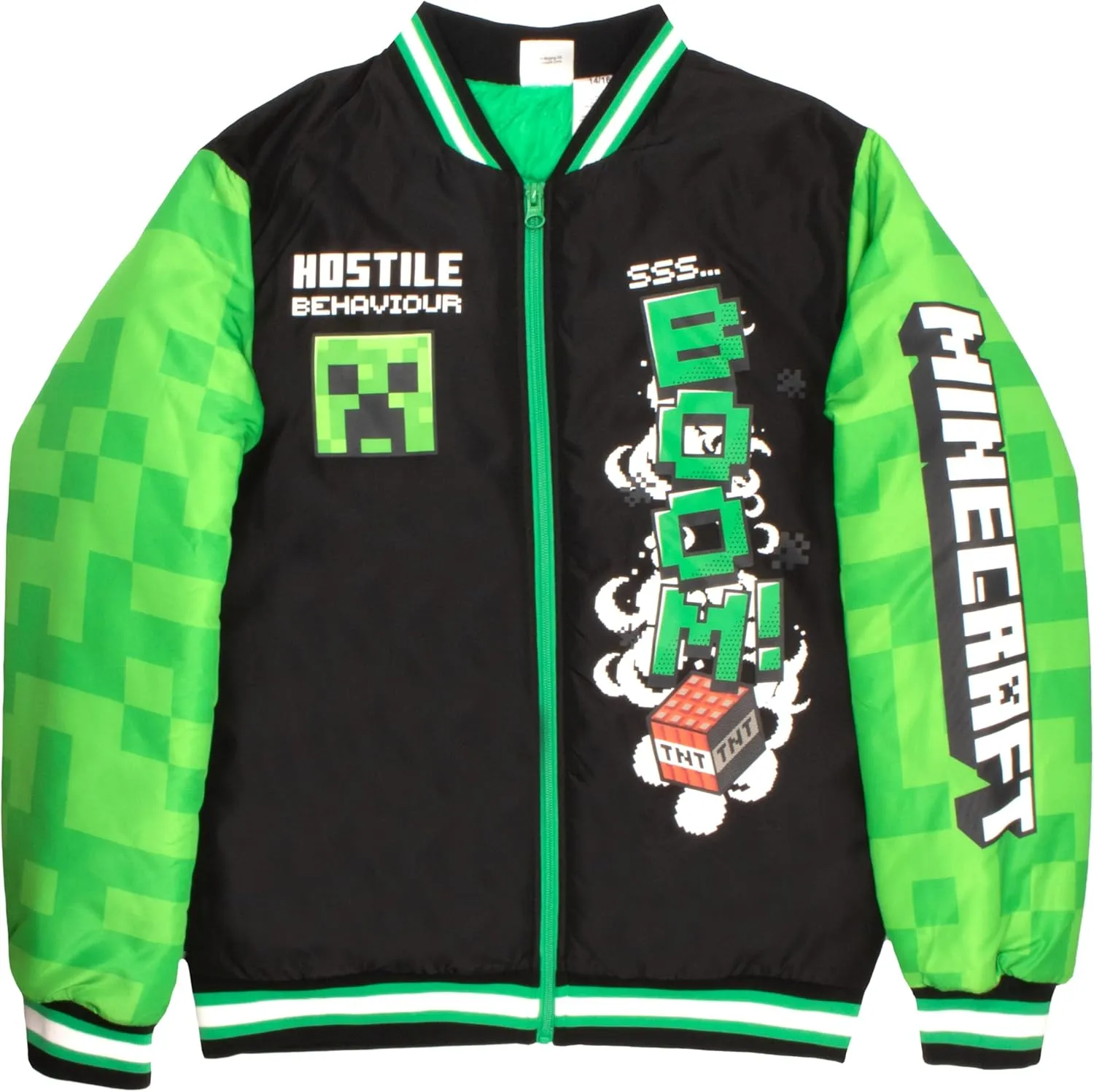 Minecraft Bomber Jacket for Boys, Zip-Up Graphic Print Varsity Jacket for Kids and Toddlers