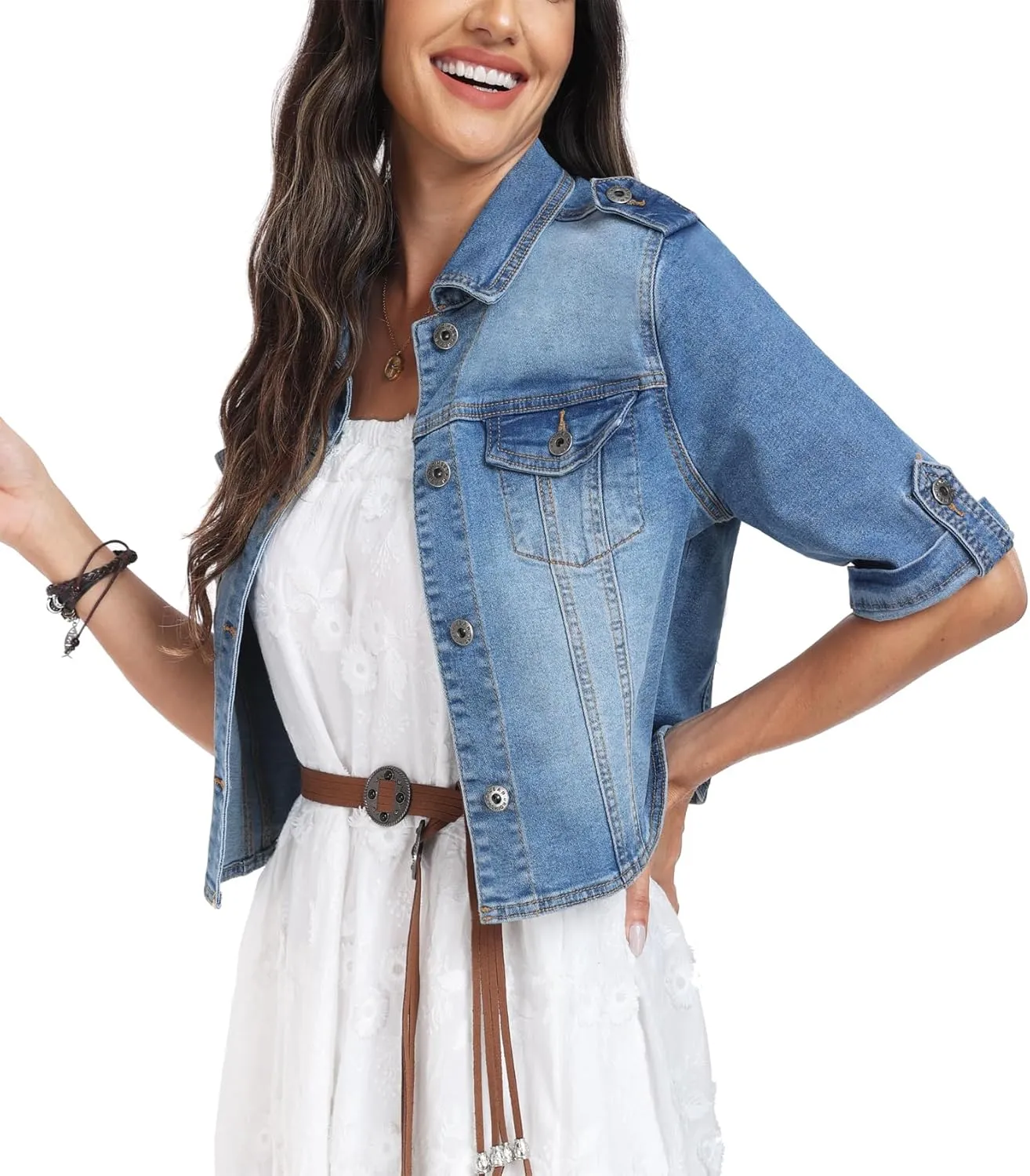 MISS MOLY 2024 Jean Jackets For Women Stretch Cropped Half Sleeve Classic Denim Jackets Causal Summer Outerwear