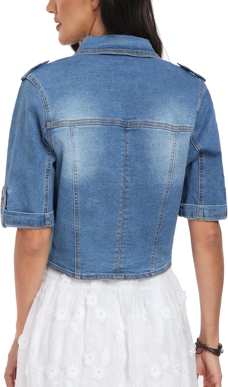 MISS MOLY 2024 Jean Jackets For Women Stretch Cropped Half Sleeve Classic Denim Jackets Causal Summer Outerwear