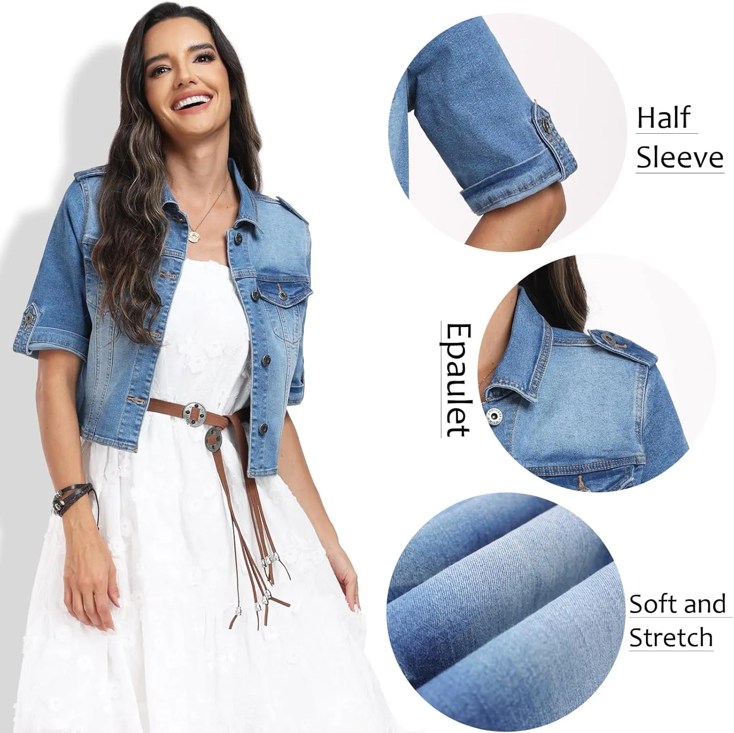 MISS MOLY 2024 Jean Jackets For Women Stretch Cropped Half Sleeve Classic Denim Jackets Causal Summer Outerwear