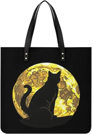 Moon Cats Tote Bags PU Leather Top Handle Satchel Handbags Shoulder Bags Travel Purse for Women Men