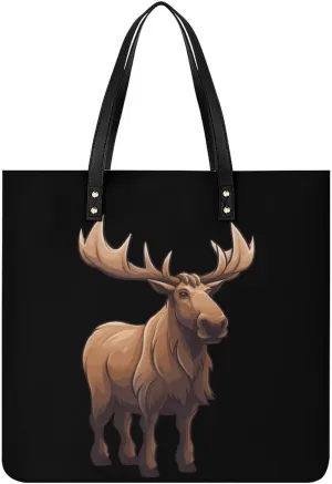 Moose Tote Bags PU Leather Top Handle Satchel Handbags Shoulder Bags Travel Purse for Women Men