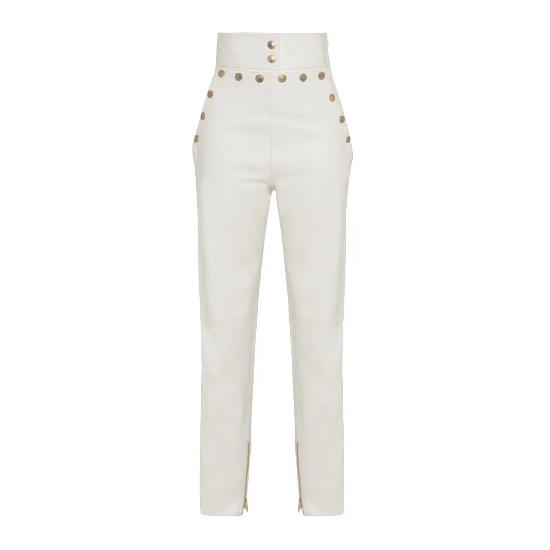 Natalie HIGH WAIST STRETCH LEATHER TROUSER - MILK