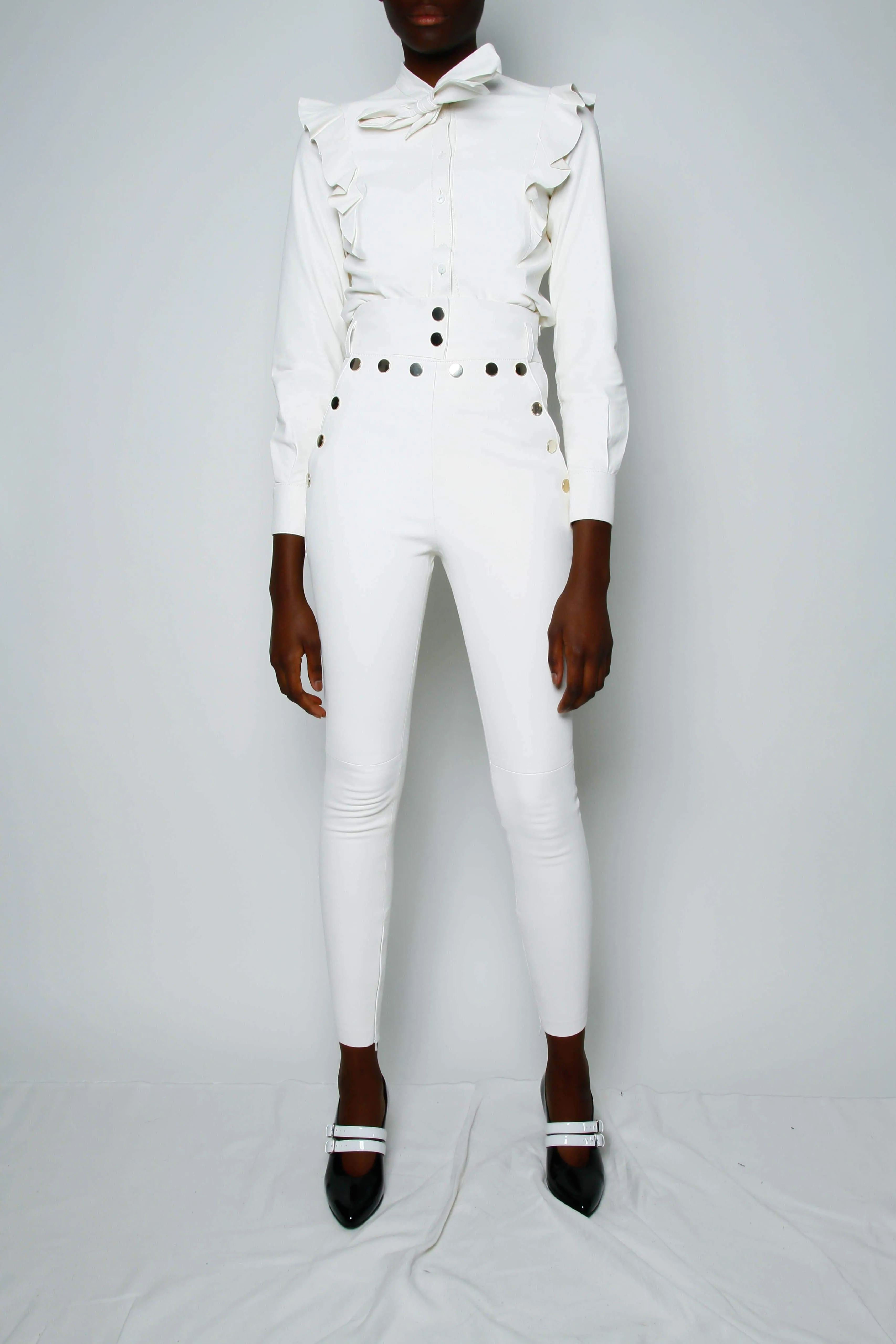 Natalie HIGH WAIST STRETCH LEATHER TROUSER - MILK