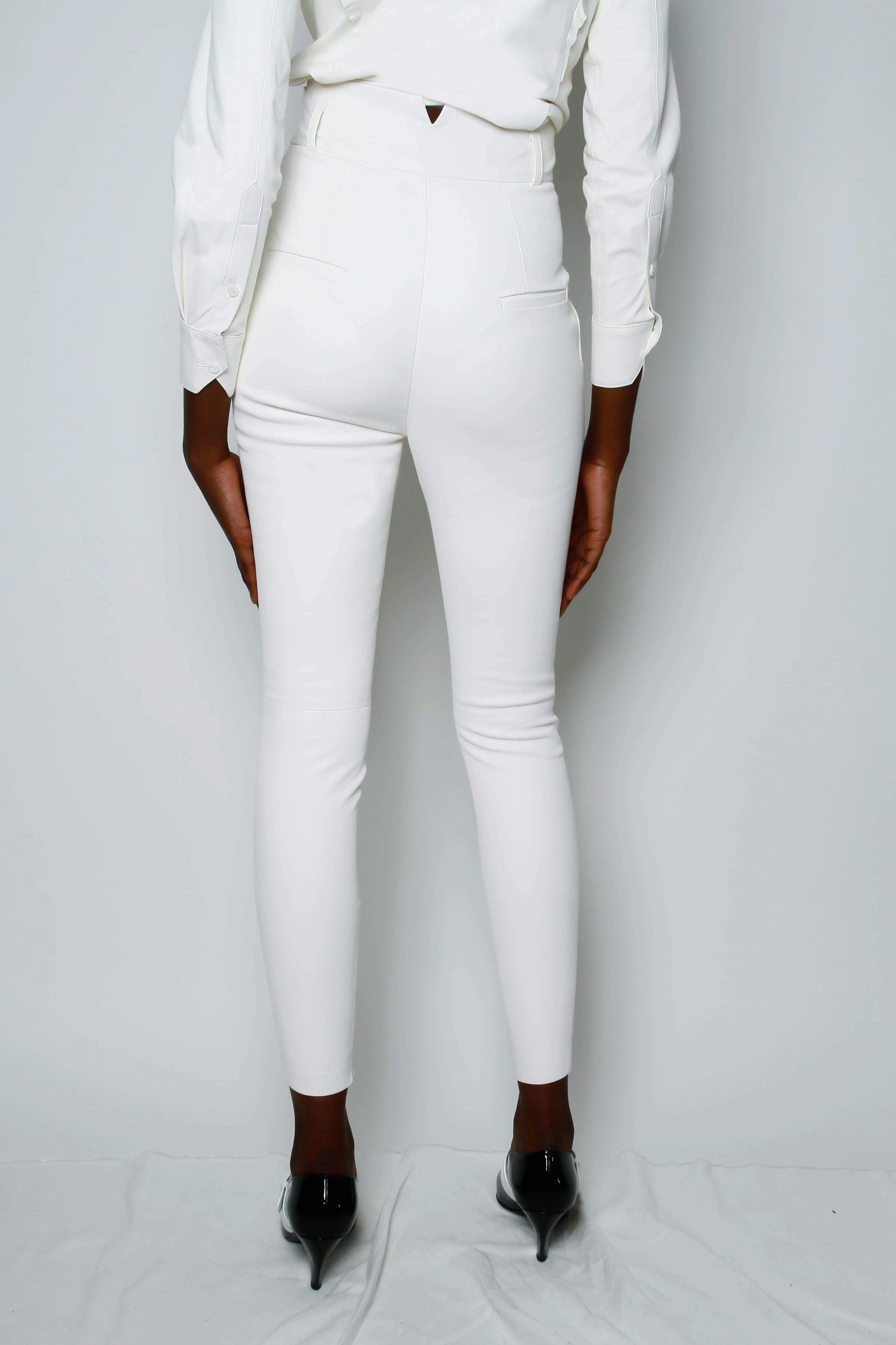 Natalie HIGH WAIST STRETCH LEATHER TROUSER - MILK