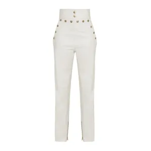 Natalie HIGH WAIST STRETCH LEATHER TROUSER - MILK