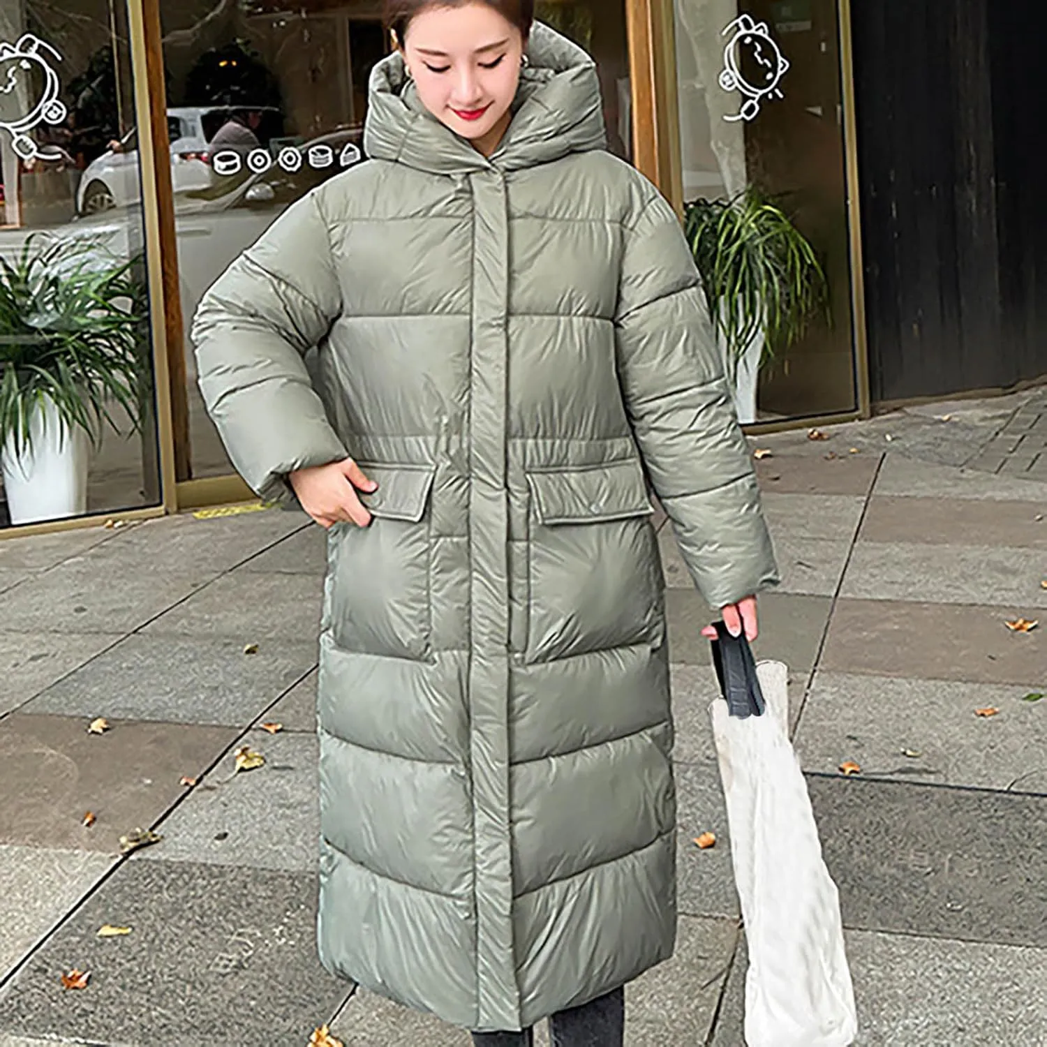 NATHGAM Long Down Winter Coats for Women Winter Thick Padded Down Coats with Hood Cotton-Padded Jacket Trendy Teen Outwear